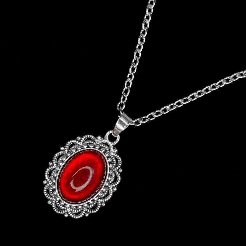 IS4U Gothic Vampire Necklace Vintage Stardust Crystal Cameo Pendant Necklace Punk Style Vampire Pendant Oval Necklace Satanic Demon Red Pendant Necklace Jewelry - Image 2